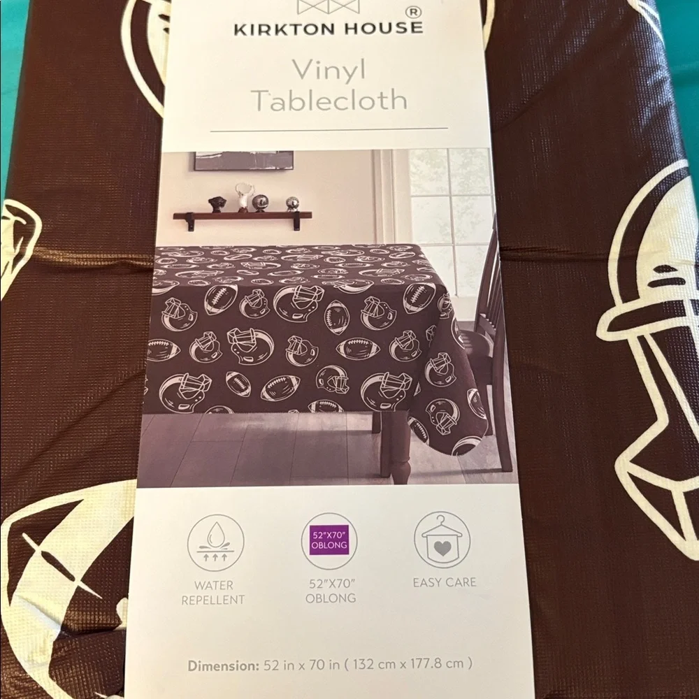 New- Football Inspired Washable Tablecloth Set of 3. Two 52x70- 1 70 Round